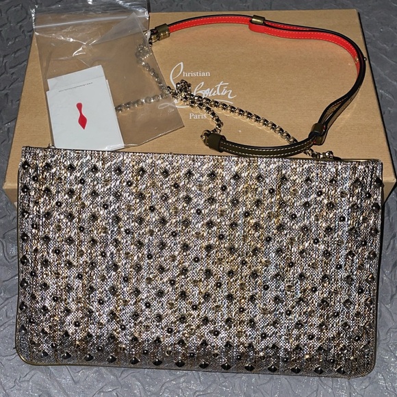 Preloved Louboutin clutch excellent condition size 12”W X 7 1/2”L silver n gold - Picture 3 of 17